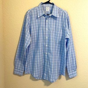 ♥️ Brooke Brothers Men Shirt Blue Stripes 100% Supima Cotton Sz L